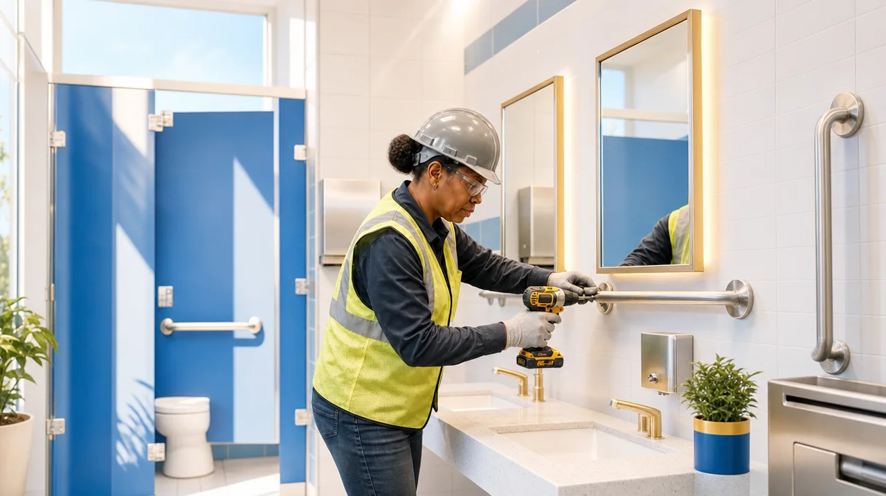 Bathrooms: AI-generated cinematic construction scene