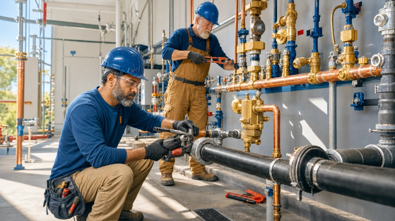 Plumbing: AI-generated cinematic construction scene